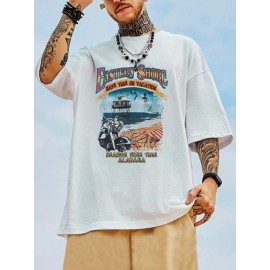 Men Motorcycle & Slogan Graphic Tee